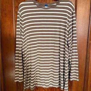 Old Navy Brown and White Striped Tunic Long Sleeve Shirt Size L